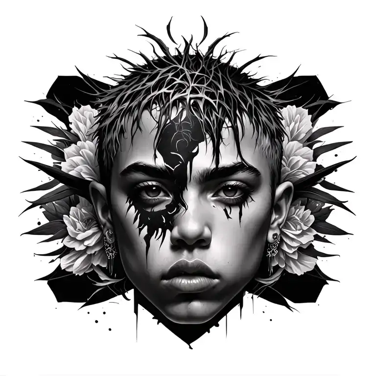 The face of XXXTentacion y Suminagashi Symmetric Shape tattoo design idea