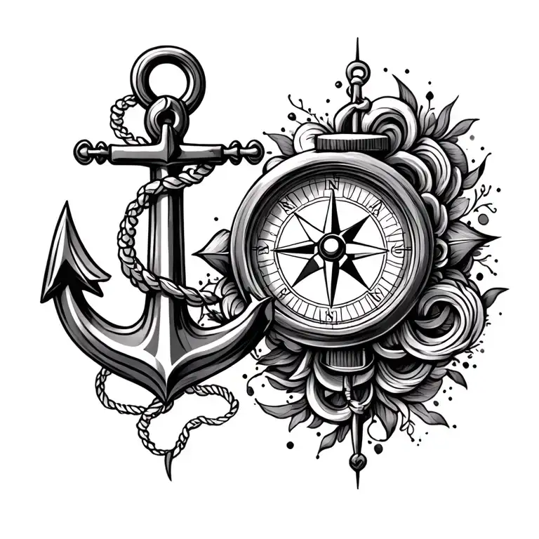 compass and anchor connected tattoo design idea