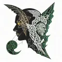 separate angel and devil one each behind the ears whispering into ear tattoo design idea