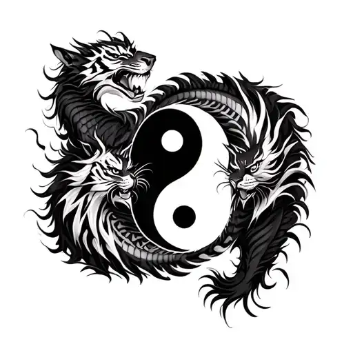 black dragon and white tigers yin yang symbol tattoo design idea