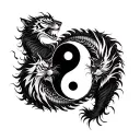 black dragon and white tigers yin yang symbol tattoo design idea