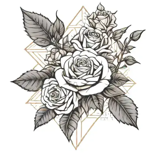 A rose and flower bouquet with hidden game symbols intertwined tattoo design idea
