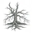 cross tree trunk roots w roots forming on sword buried tattoo design idea