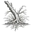 cross tree trunk roots w roots forming on sword buried tattoo design idea