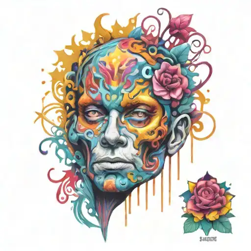 Psychedelic, human mind, maximum 5 colours tattoo design idea