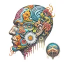 Psychedelic, human mind, maximum 5 colours tattoo design idea
