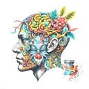 Psychedelic, human mind, maximum 5 colours tattoo design idea