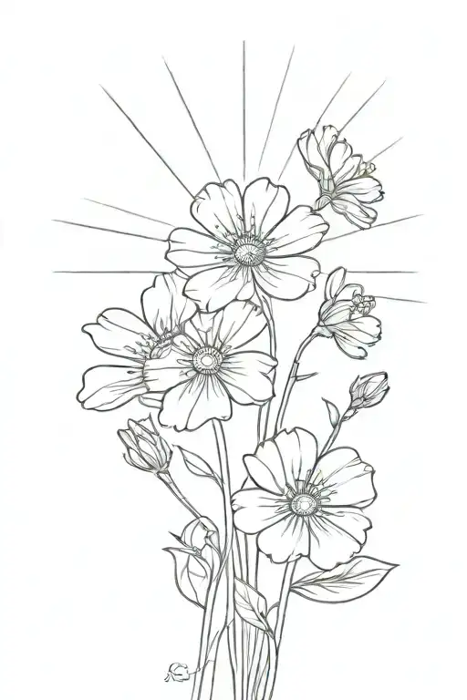 buttercup flowers and sun rays tattoo design idea