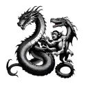 a dragon, snake, and monkey all fighting each other  tattoo design idea