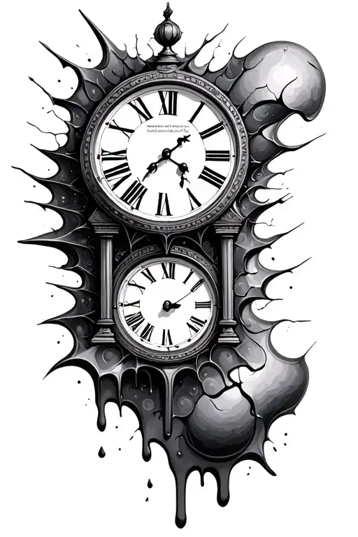roman numeral clock broken and melting tattoo design idea
