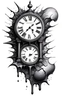 roman numeral clock broken and melting tattoo design idea