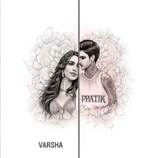 combination of two names PRATIK+VARSHA tattoo design idea