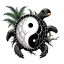 ying yang turtle palm tree roots tattoo design idea