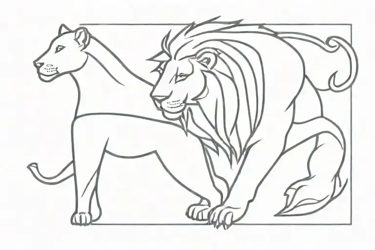 Lion with Warrior girl tattoo design idea