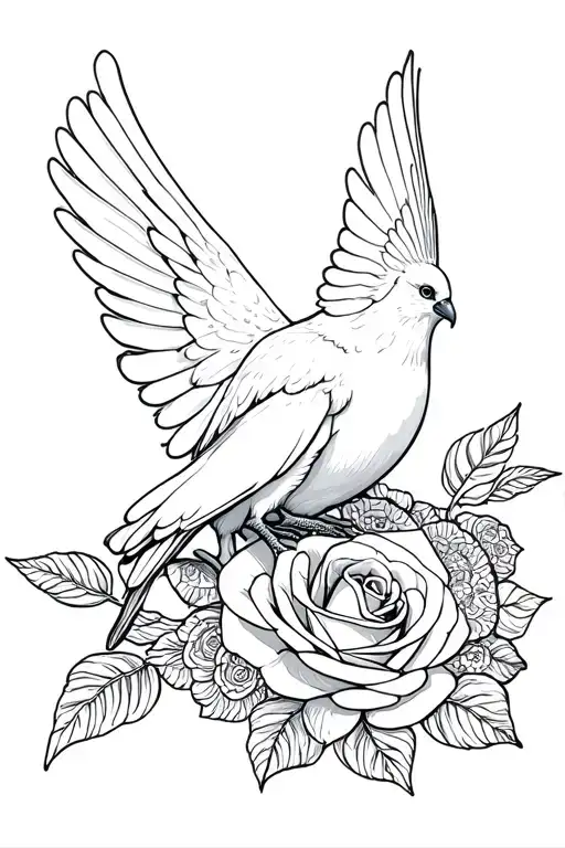 dove sitting on intertwined rose mandala tattoo design idea