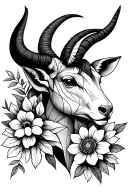 Ba ear and a capricorn together with austrian edelweiß flowers tattoo design idea