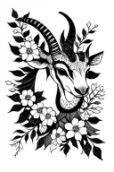 Ba ear and a capricorn together with austrian edelweiß flowers tattoo design idea