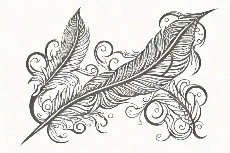 sinister feather quilt pen writing tattoo design idea