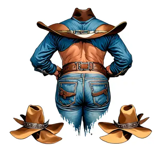 buttocks dressed as a cowboy tattoo design idea