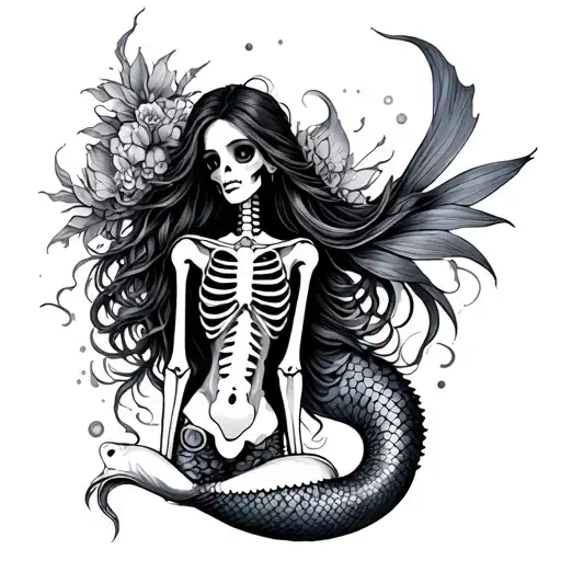 skeleton mermaid tattoo design idea
