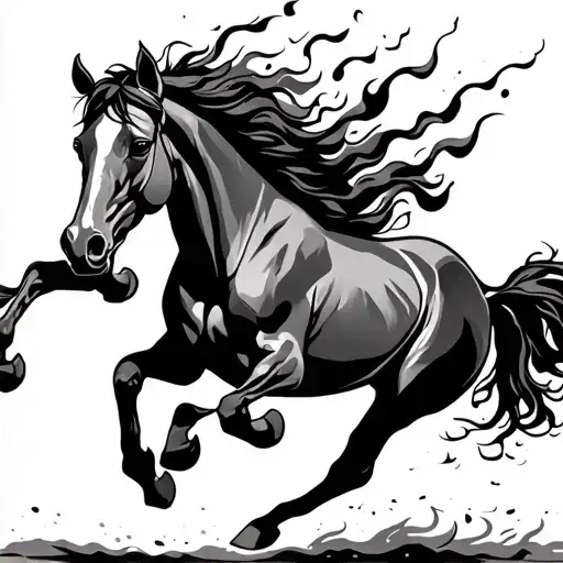 horse running flames tattoo design idea