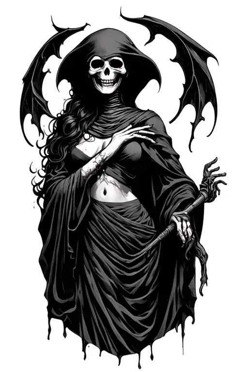 female grim reaper full body tattoo design idea