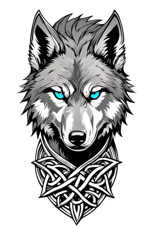 wolf with blue eyes on armor tattoo design featuring Celtic trinity knot  tattoo design idea
