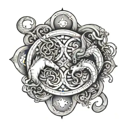 aries Pisces Scorpio sagitarious zodiac signs intertwined tattoo design idea