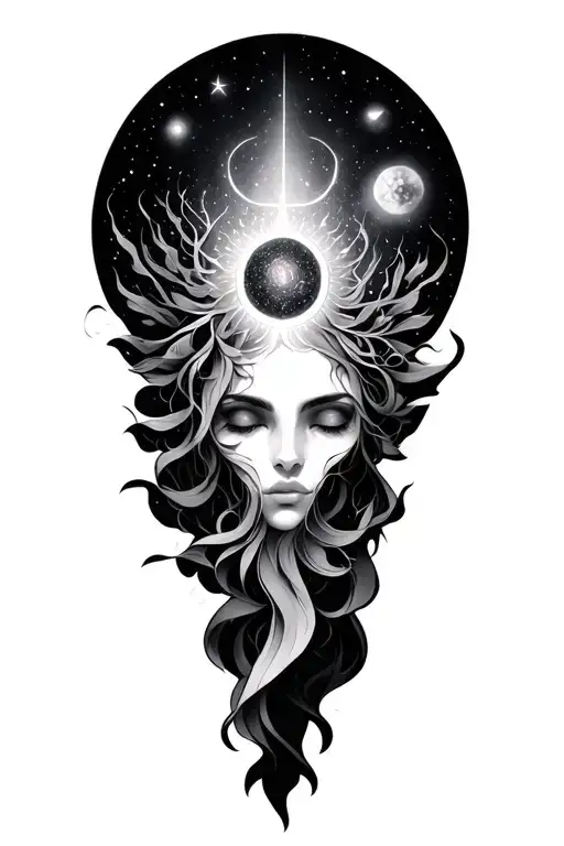 universe, spiritual, protection strength wisdom tattoo design idea