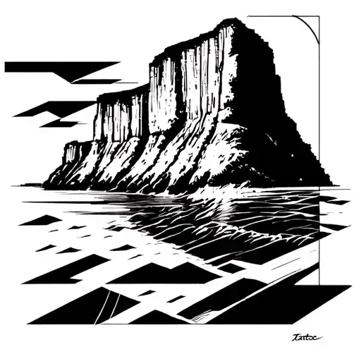 An abstract representation of the Cliffs of Moher using geometric shapes and patterns tattoo design idea