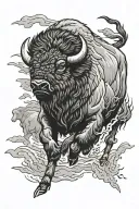 bison running into storm tattoo design idea