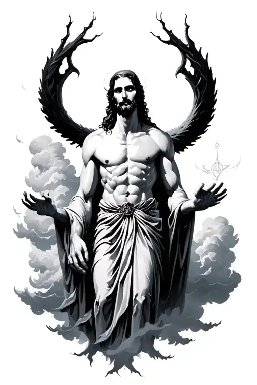 fear god surrounded with clouds surrounding tattoo design idea