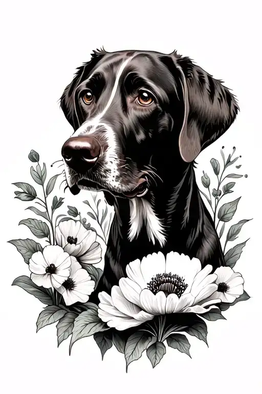 Anemone and German Shorthaired Pointer tattoo design idea