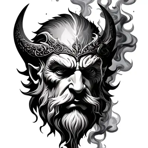 odin face with smoke tattoo design idea