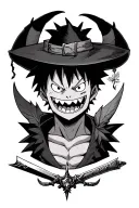 I want Gengar as the main one with Luffy's hat, Zoro's dark sword and Asta's 5-leaf grimoire tattoo design idea