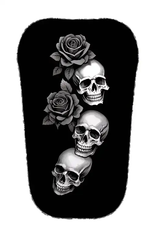 3 skulls and roses intertwined symbolizing deftones rock group tattoo design idea