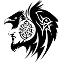 huginn and muninn with norse runes right side of bald head tattoo design idea