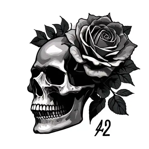 skull and rosses and 42 and 2 tattoo design idea