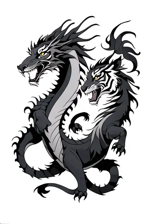 a Dragon and a Tiger facing each other ,  tattoo design idea