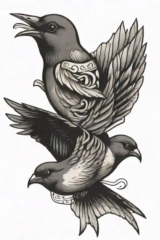 Traditional Swallow Bird with 3 banners wrapped tattoo design idea
