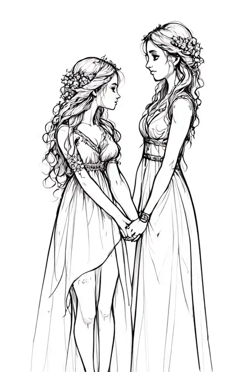 the 3 fate sisters holding hands tattoo design idea