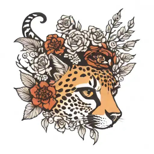 cheetah eyes, mountains, Taurus, flowers tattoo design idea