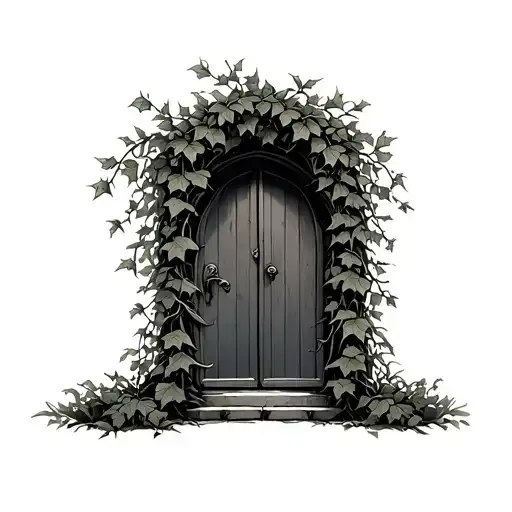 secret garden door with ivy vines tattoo design idea