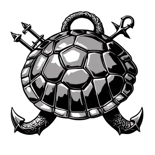navy shellback tortoise shell with two anchors crossed and trident behind the shell tattoo design idea