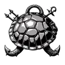 navy shellback tortoise shell with two anchors crossed and trident behind the shell tattoo design idea