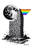 pink floyd prism and stone wall bricks and moon tattoo design idea