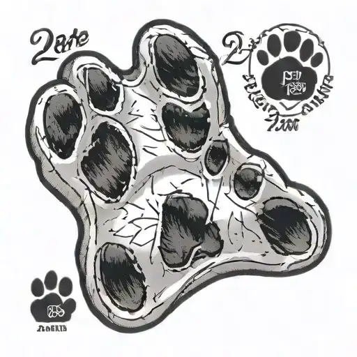 Paw print with the date of the death of a dog tattoo design idea