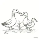 one duck and two ducklings following their mother, in the water tattoo design idea