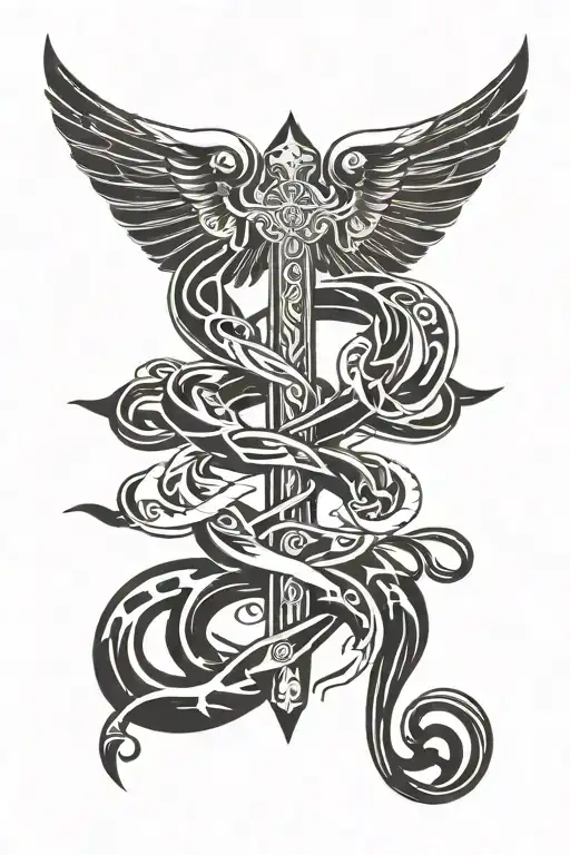 caduceus hermes symbol intertwined tattoo design idea