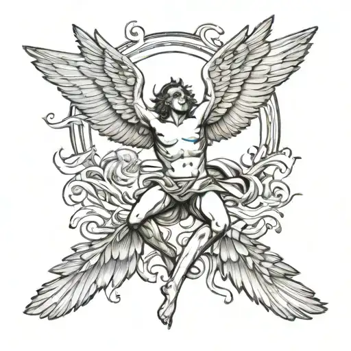 falling icarus falling down and baby tattoo design idea